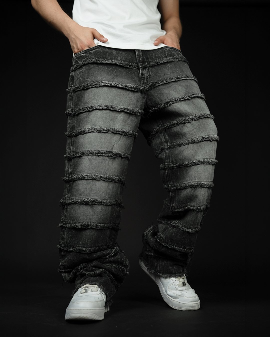 jean cenizo focalizado flecos para hombre