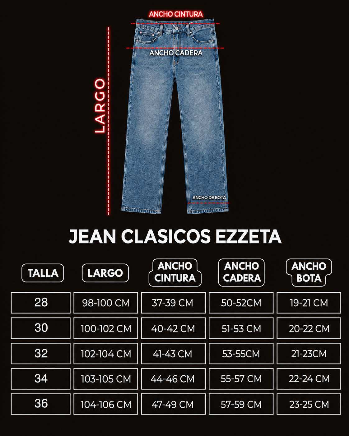 Guía de medidas Jean Clásico Ezzeta